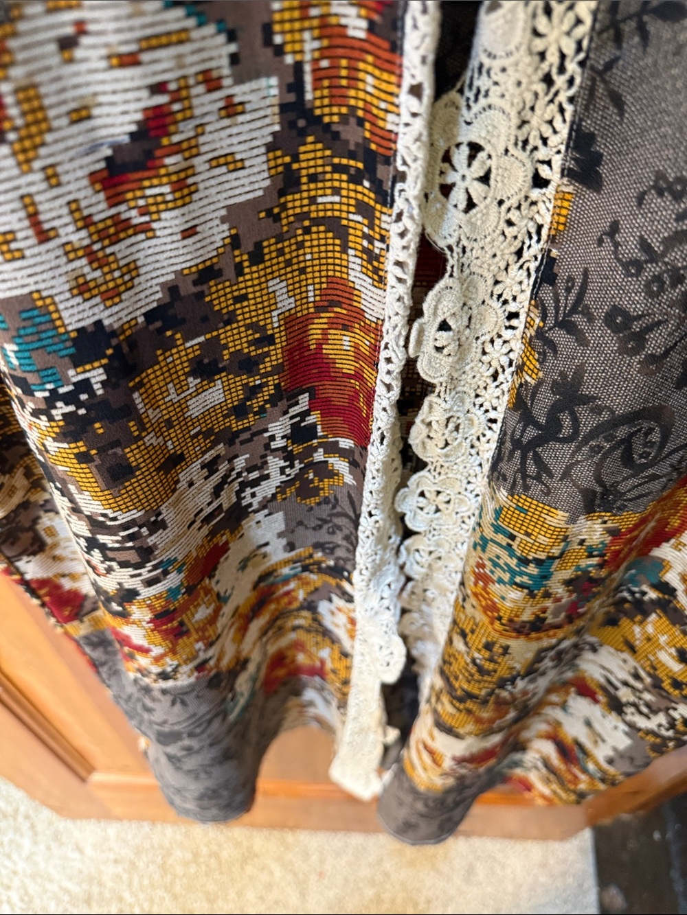 JODIFL Multi-Color Crochet-Trim Open Duster, Long, Sz Large, NICE! - Picture 3 of 10